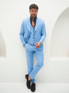 Sky-Blue Slim-Fit Suit 3-Piece