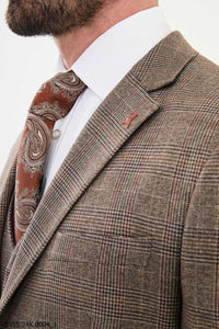 Belmonte Camel Plaid Patterned Slim Fit Suit