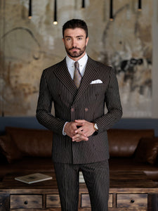 Brown Striped Double Breasted Suit 2-Piece