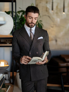 Brown Striped Double Breasted Suit 2-Piece