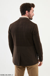 Bojoni Belmonte Slim Fit Brown Plaid Blazer