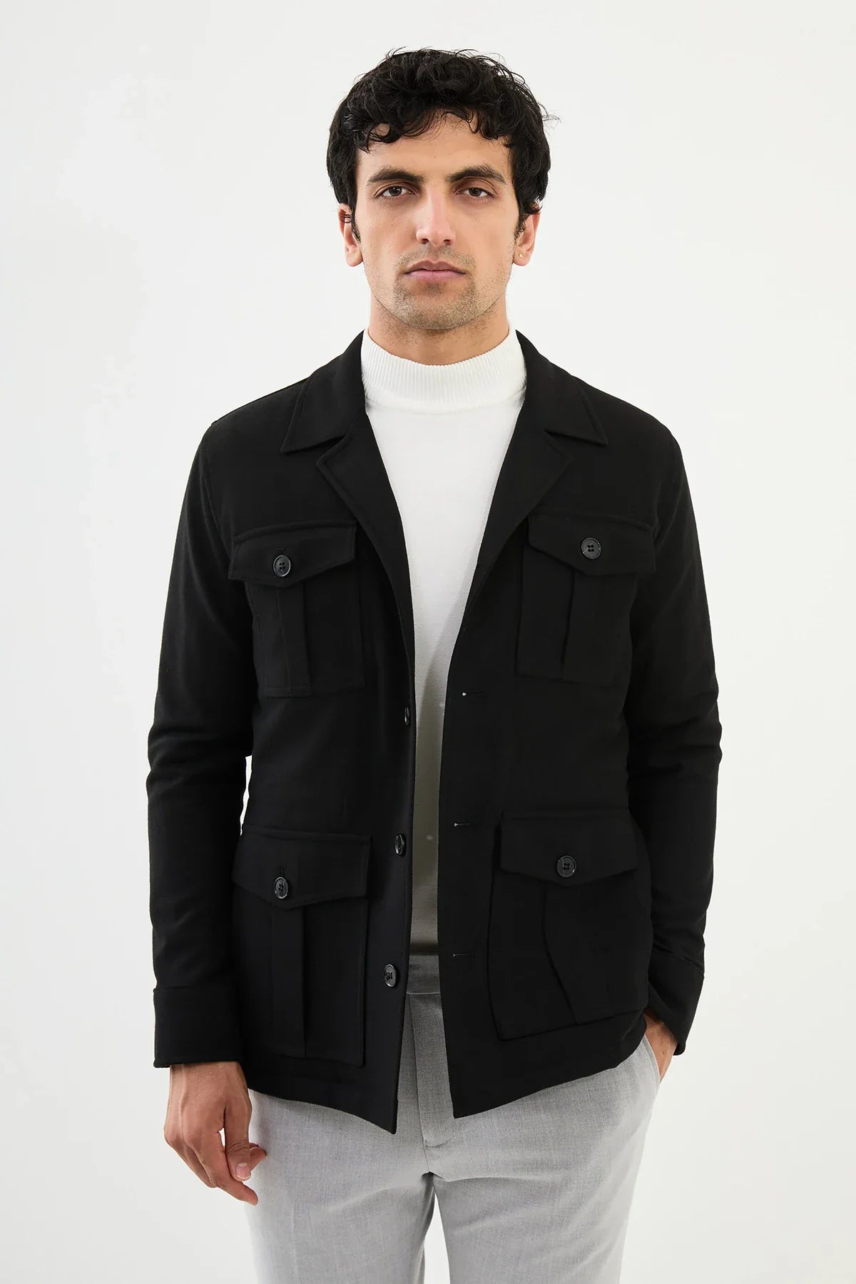 Bojoni Capena Safari Plain Black  Slim Fit Coat