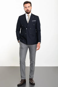 Bojoni Capena Navy Blue Double Breasted Slim Fit Suit