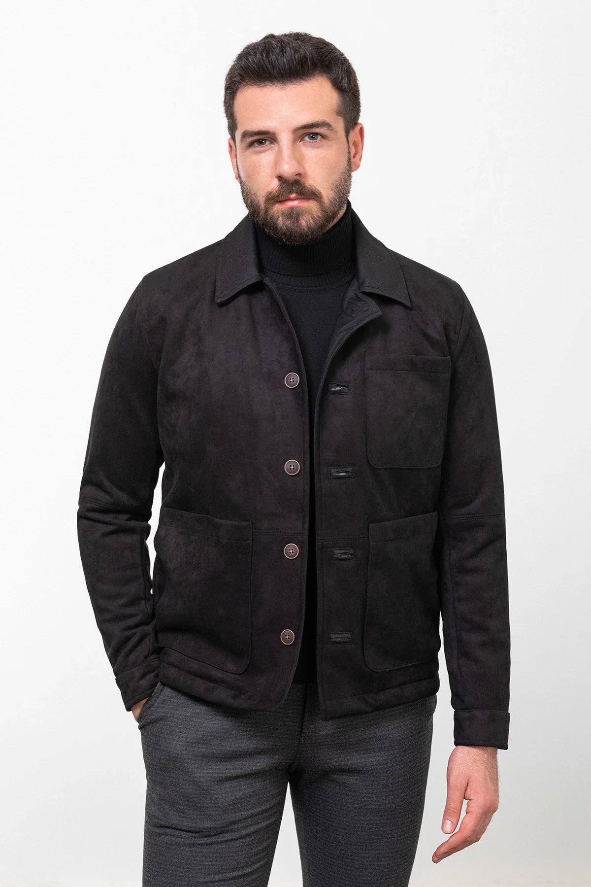 Bojoni Capena Black Suede Slim Fit Jacket