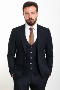 Bojoni Capena Navy Blue Wool Slim Fit Suit