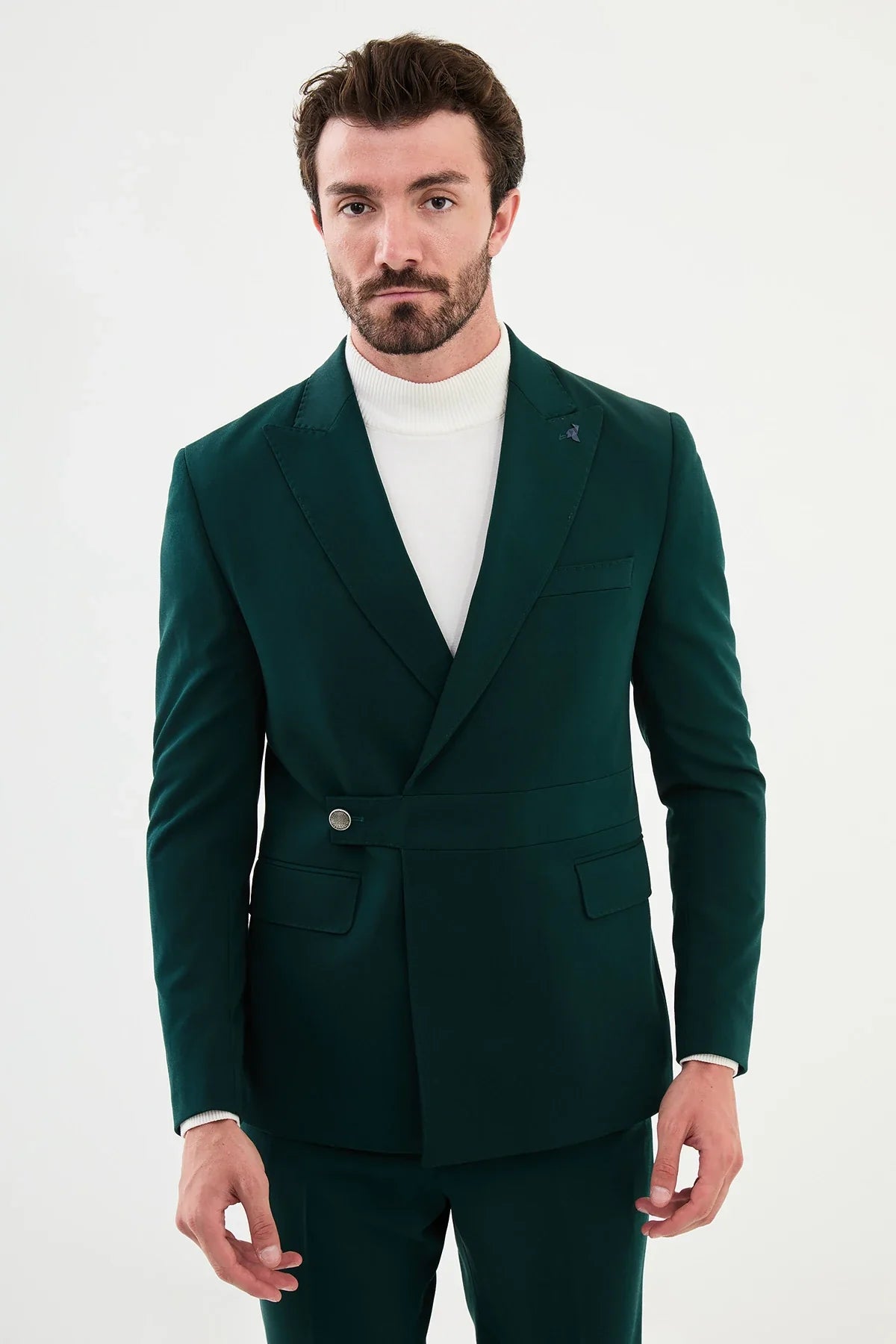 Bojoni Capena Slim Fit Emerald Single Lapel Button Detail Suit