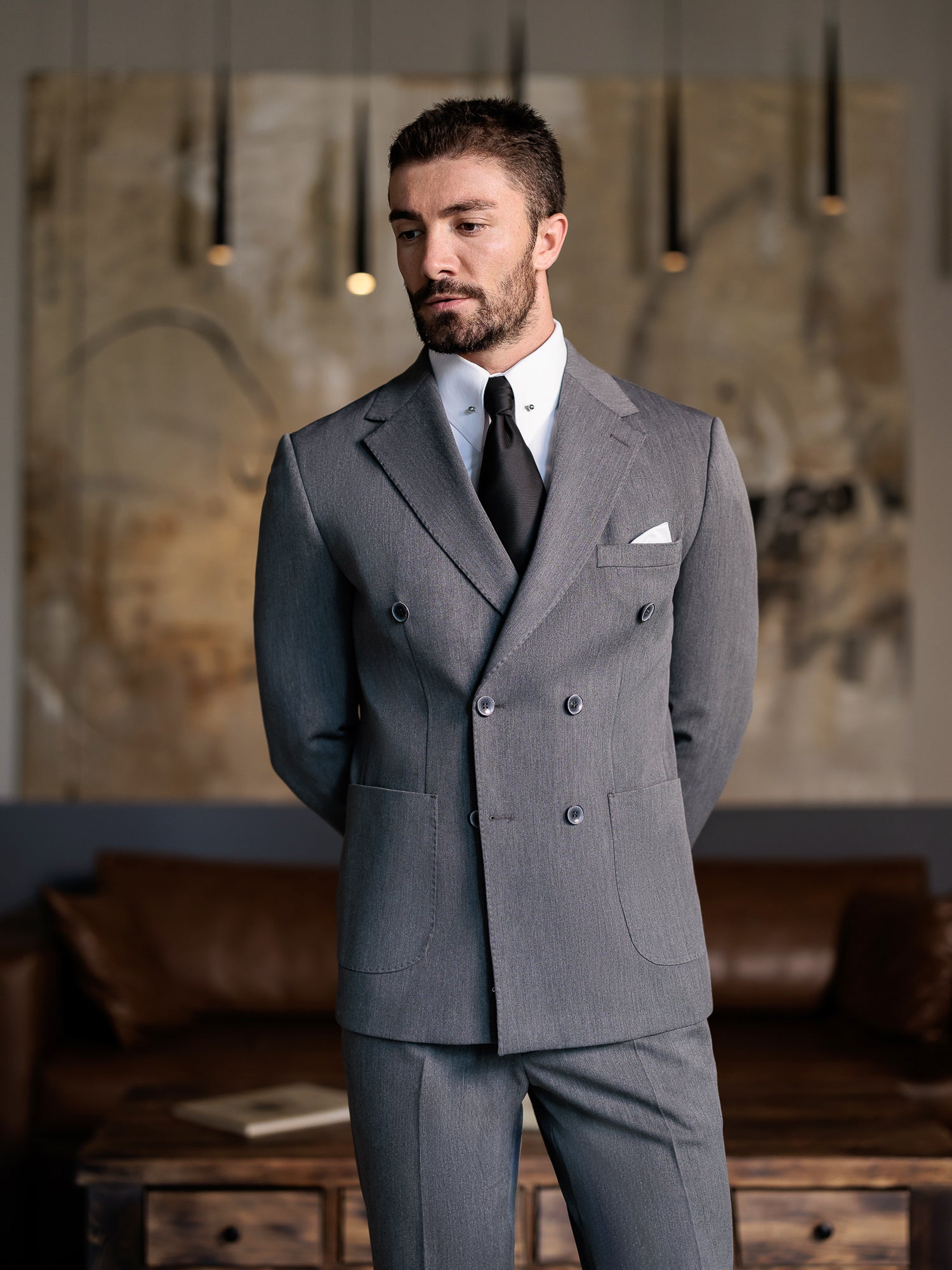 Grey Double Breasted Suit 2-Piece