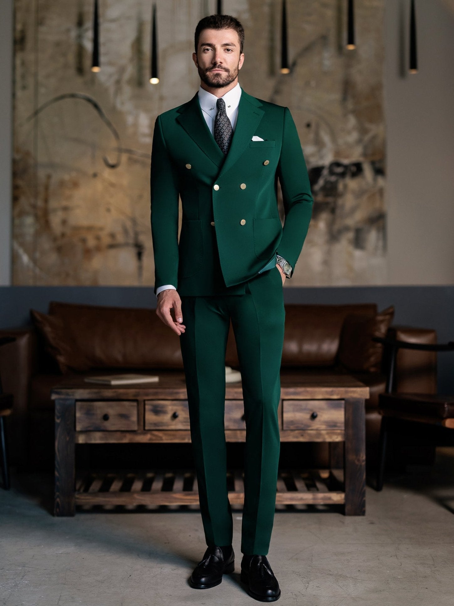 Green Double Breasted Suit 2-Piece