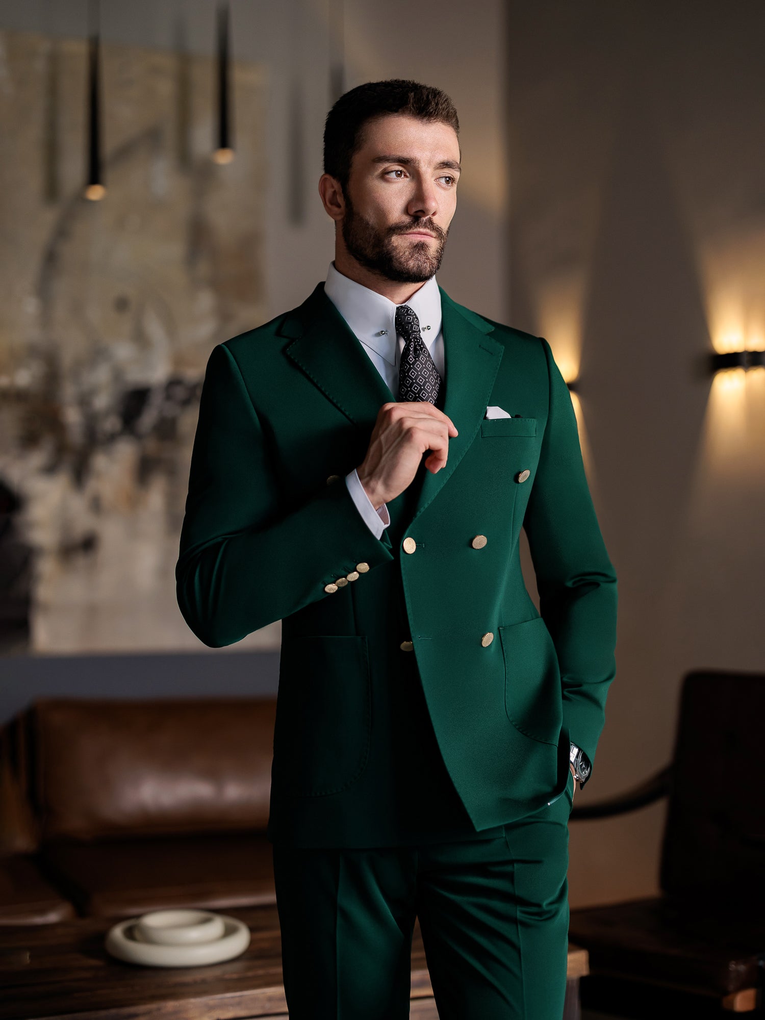 Green Double Breasted Suit 2-Piece