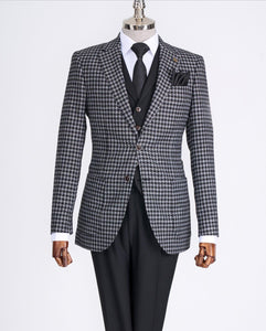 Bojoni Chicago Slim Fit Checked Black Suit