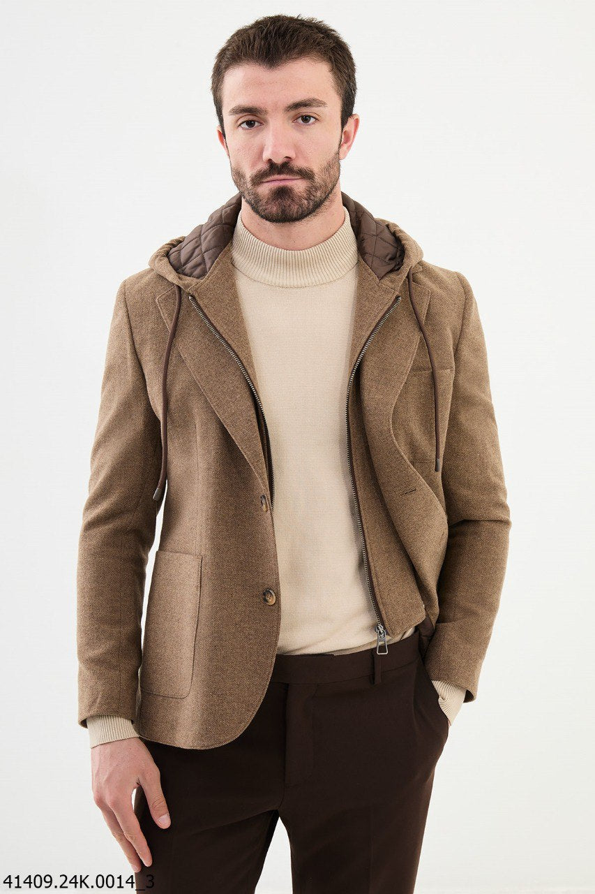 Belmonte Slim Fit Camel Hood Blazer