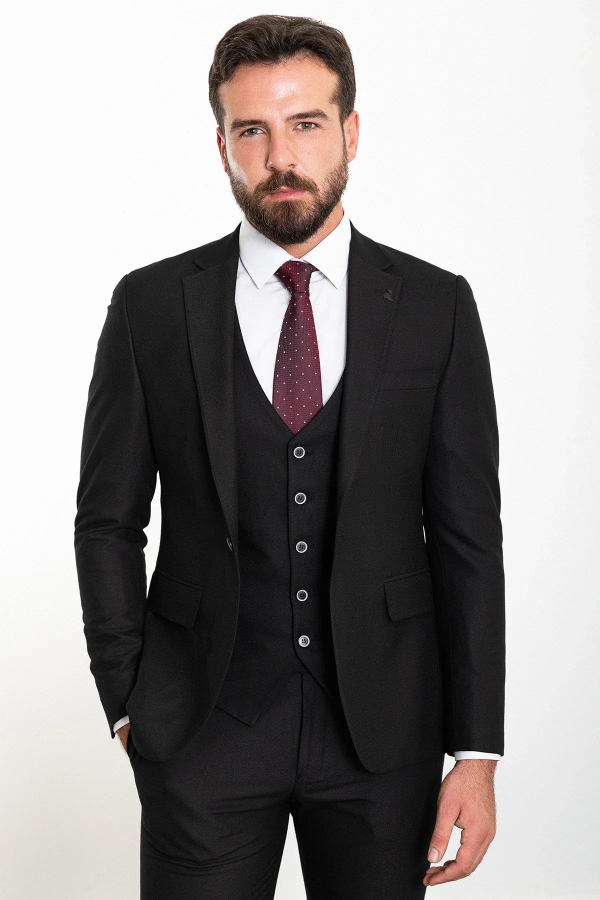 Bojoni Capena Black Wool Slim Fit Suit