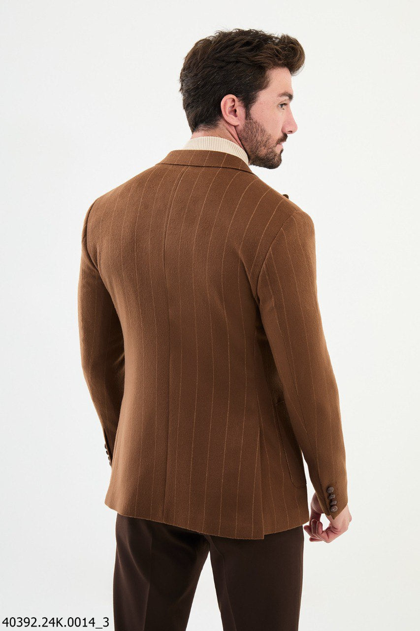 Belmonte Slim Fit Camel Striped Blazer