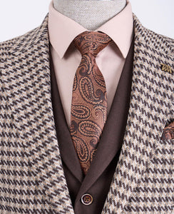 Bojoni Chicago Slim Fit Checked Light Brown Suit