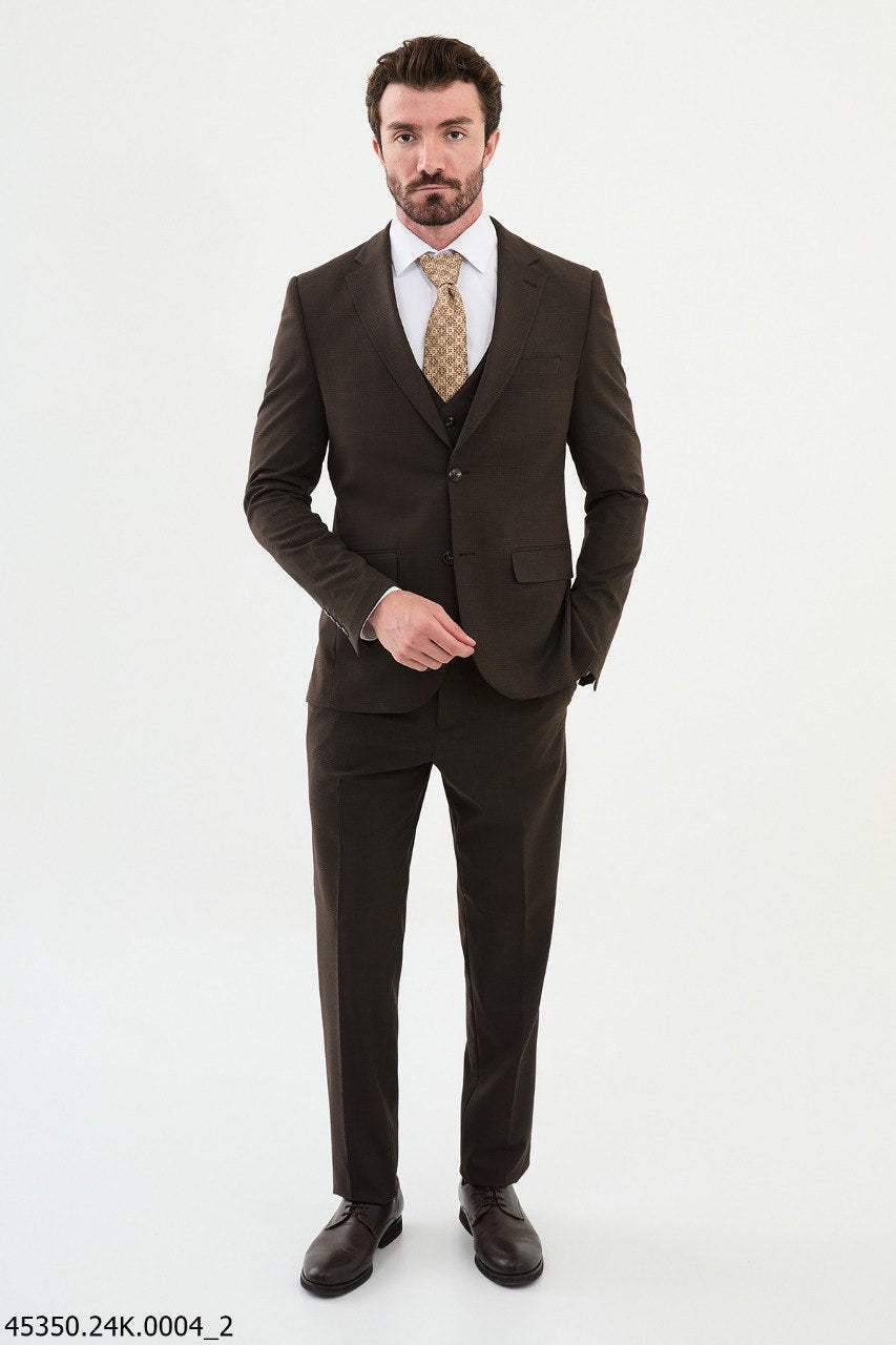 Belmonte Brown Plaid Classic Slim Fit Suit