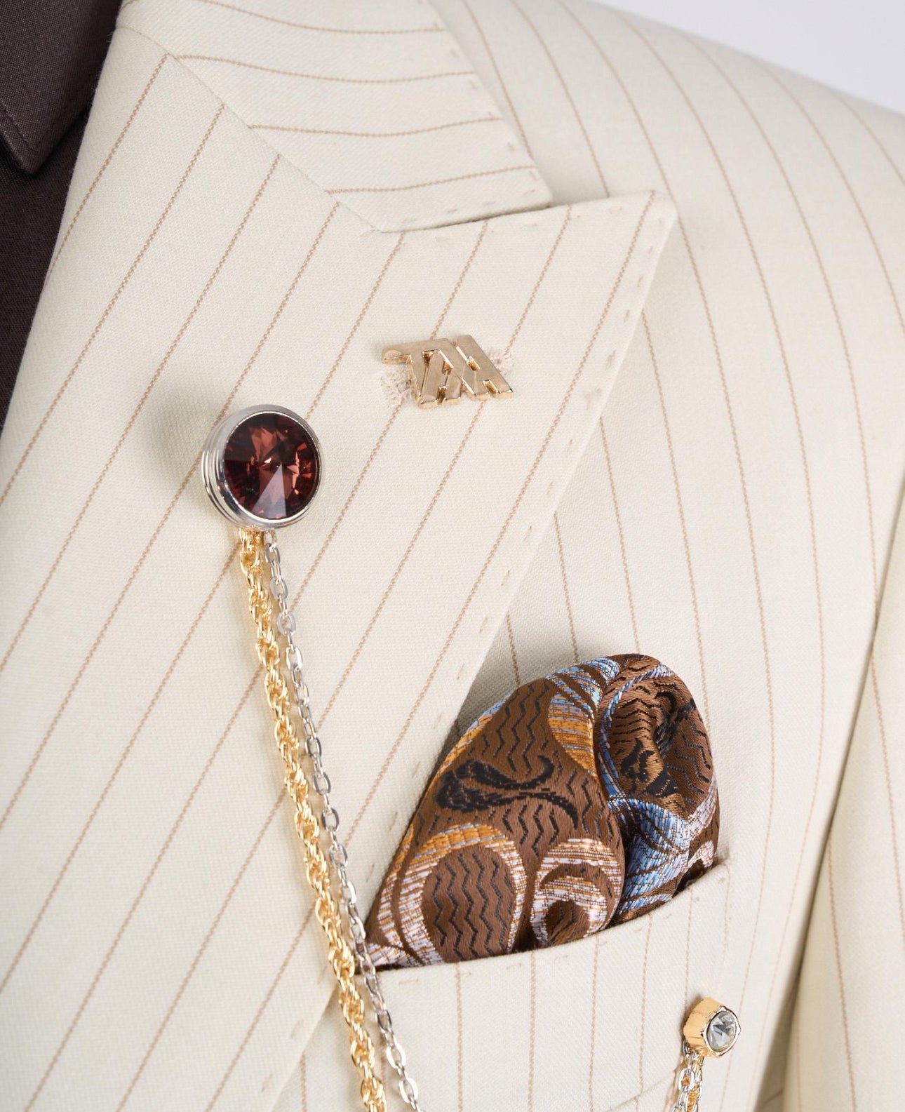 Bojoni Chicago Slim Fit Special Design Double Breasted Beige Suit