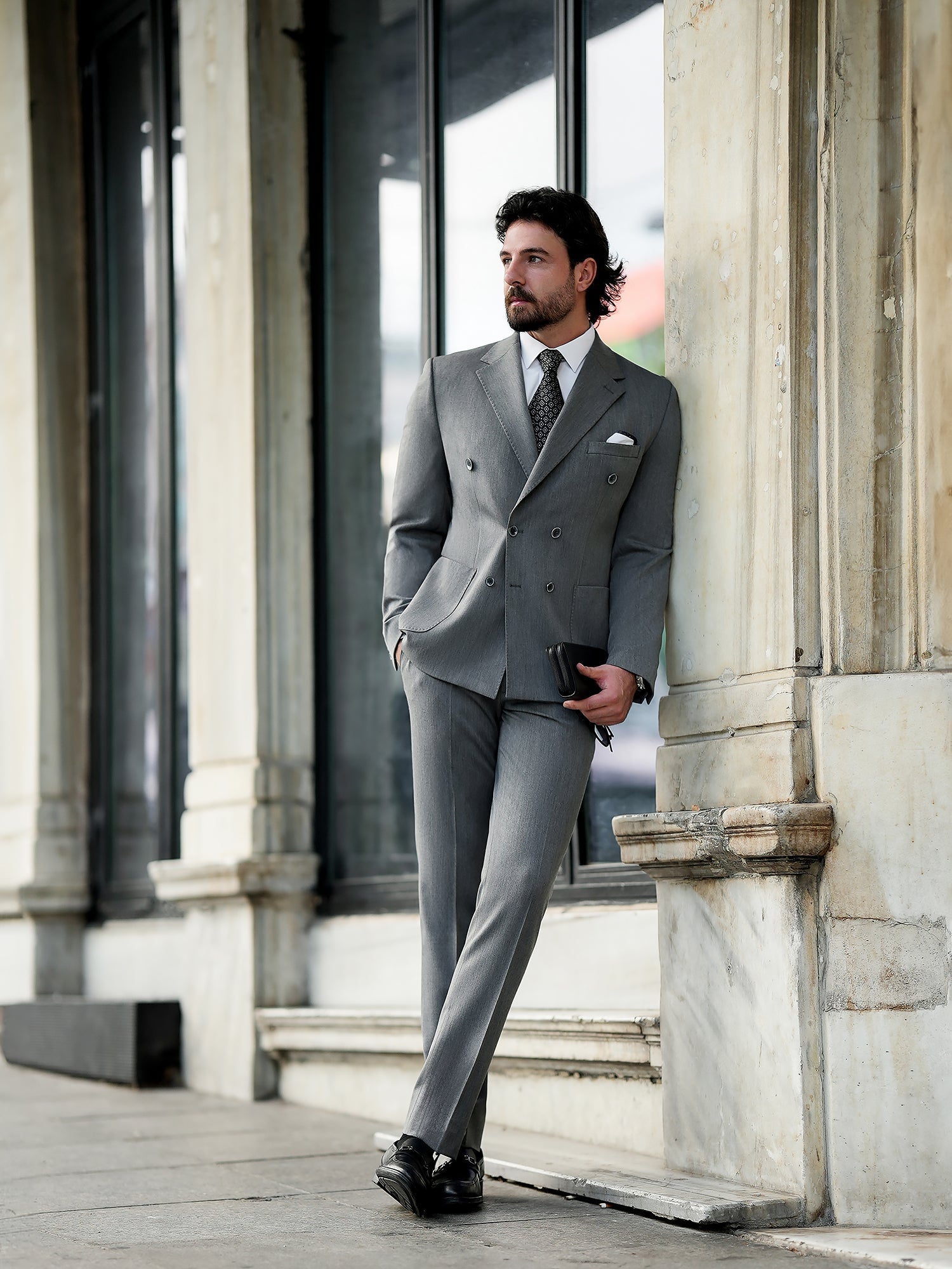 Grey Double Breasted Suit 2-Piece