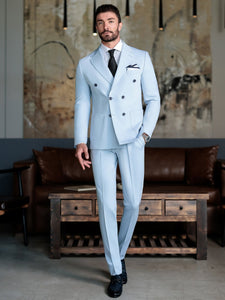 Sky-Blue Double Breasted Suit 2-Piece