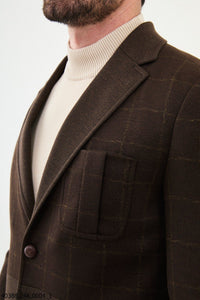 Bojoni Belmonte Slim Fit Brown Plaid Blazer