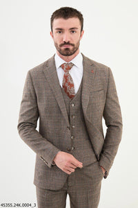 Belmonte Camel Plaid Patterned Slim Fit Suit