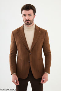 Belmonte Slim Fit Camel Striped Blazer