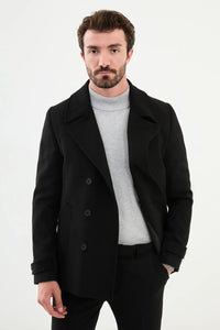 Bojoni Capena Plain Slim Fit Wool  Black Coat