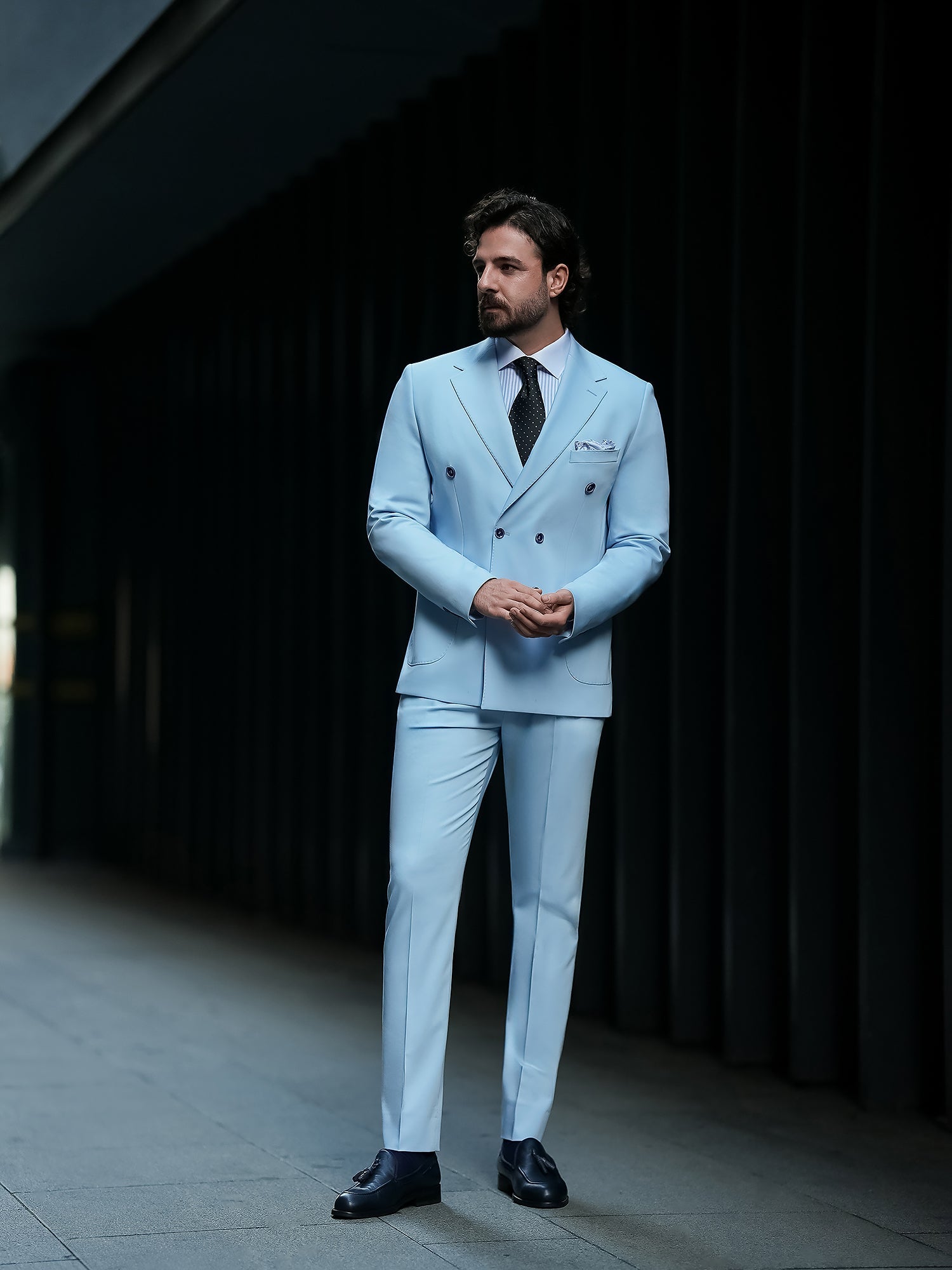 Sky-Blue Double Breasted Suit 2-Piece