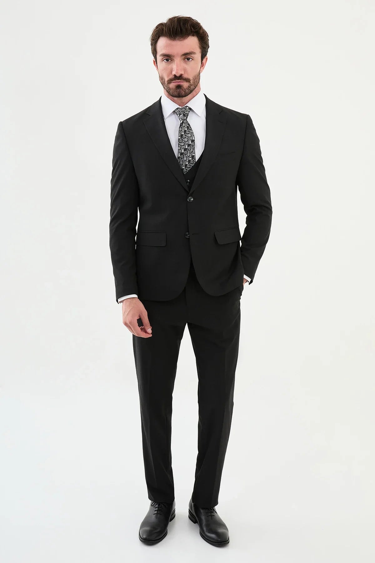 Bojoni Capena Black Plaid Patterned  Slim Fit Suit