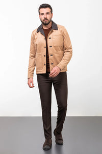 Bojoni Capena Beige Suede Slim Fit Jacket