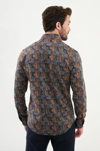 Bojoni Capena Patterned Slim Fit Camel Shirt