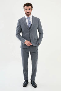 Bojoni Capena Gray Plaid Patterned  Slim Fit Suit
