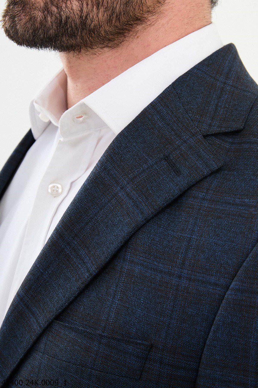 Belmonte Slim Fit  Navy Blue Plaid  Blazer