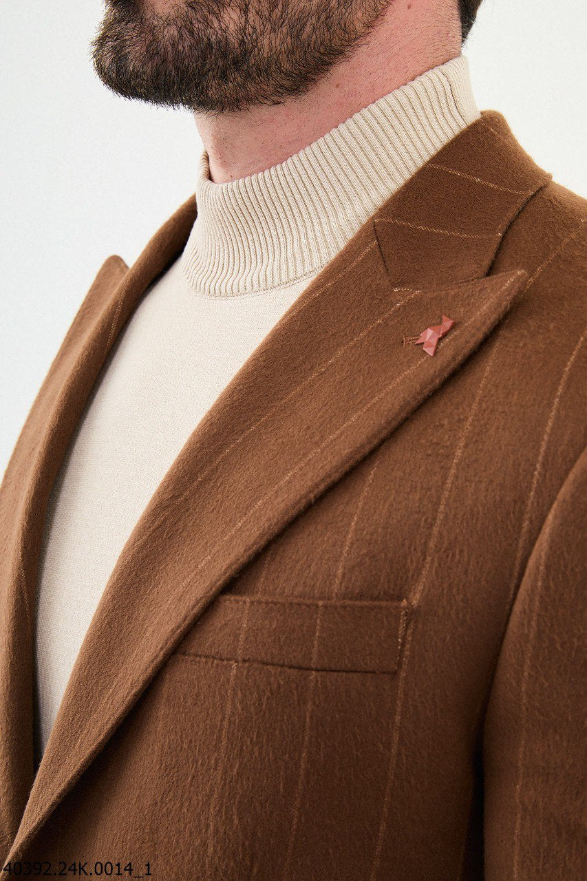 Belmonte Slim Fit Camel Striped Blazer