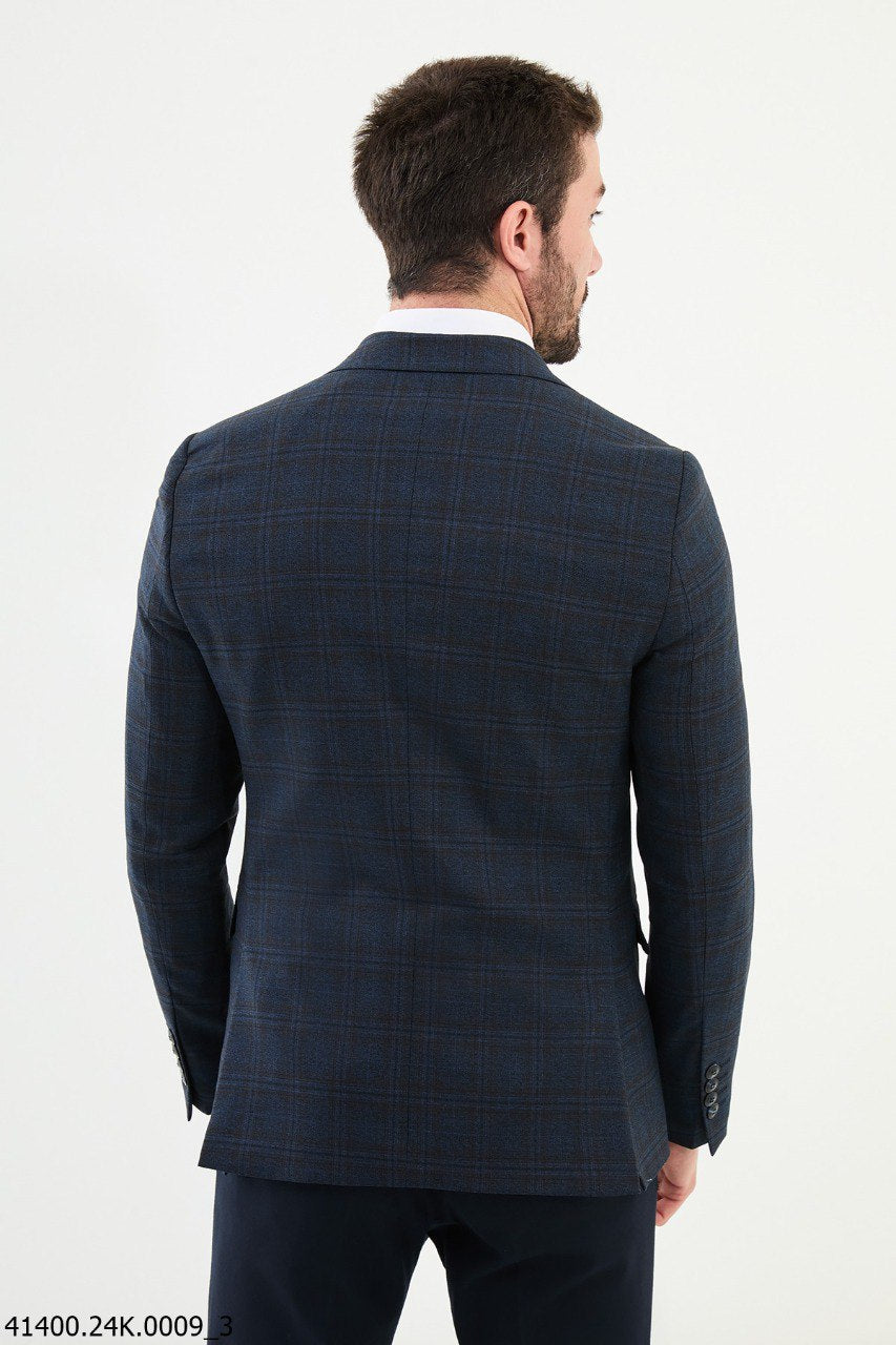 Belmonte Slim Fit  Navy Blue Plaid  Blazer