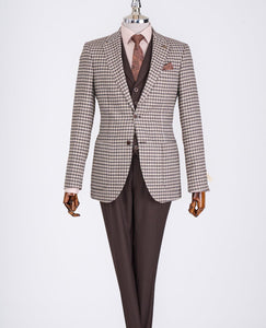 Bojoni Chicago Slim Fit Checked Light Brown Suit