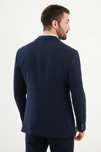 Bojoni Capena Straight Slim Fit Mono Collar Navy Blue Wool Blazer