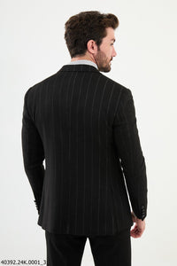 Belmonte Slim Fit Black Striped Blazer