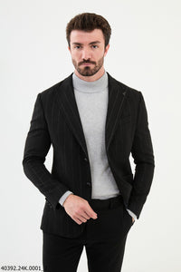 Belmonte Slim Fit Black Striped Blazer