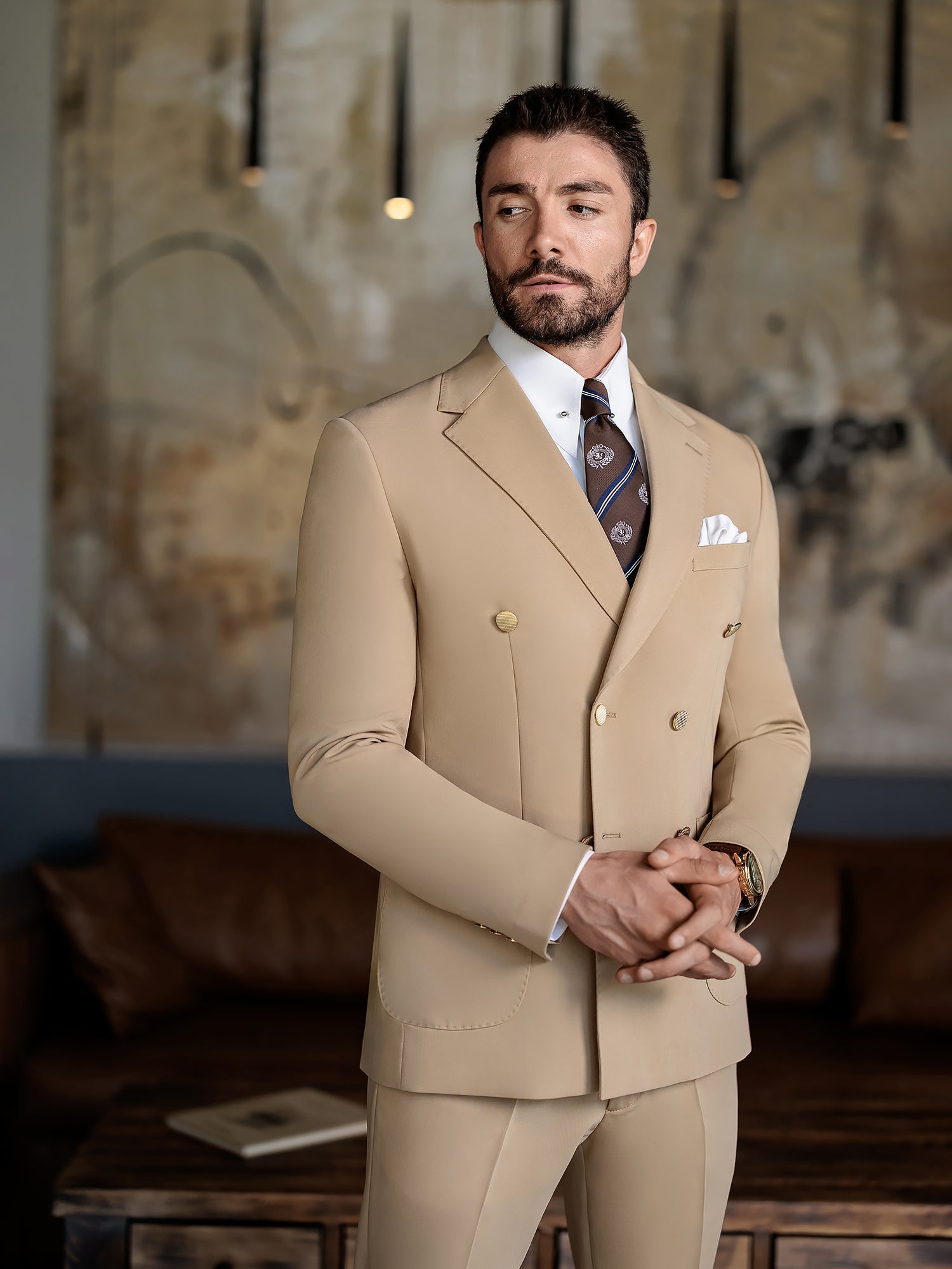 Camel Double Breasted Suit 2-Piece