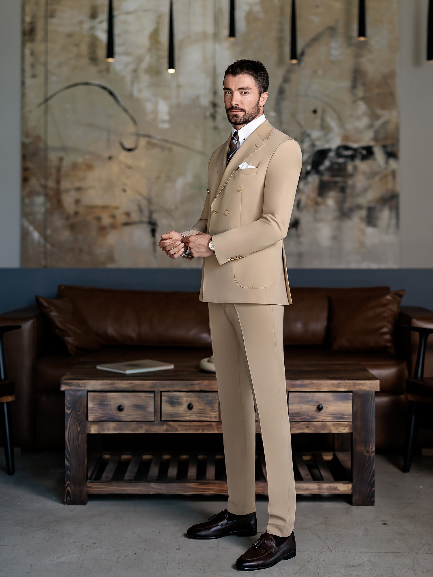 Camel Double Breasted Suit 2-Piece