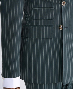 Bojoni Chicago Slim Fit Special Design Double Breasted Dark Green Suit