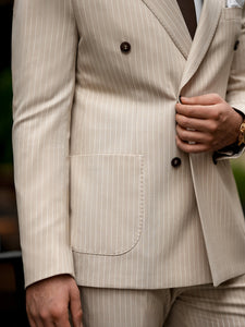 Beige Striped Double Breasted Suit 2-Piece