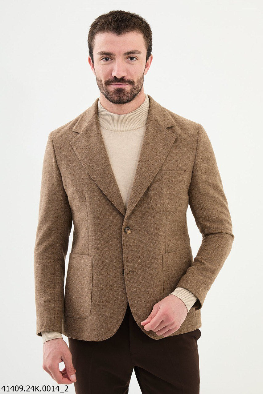 Belmonte Slim Fit Camel Hood Blazer