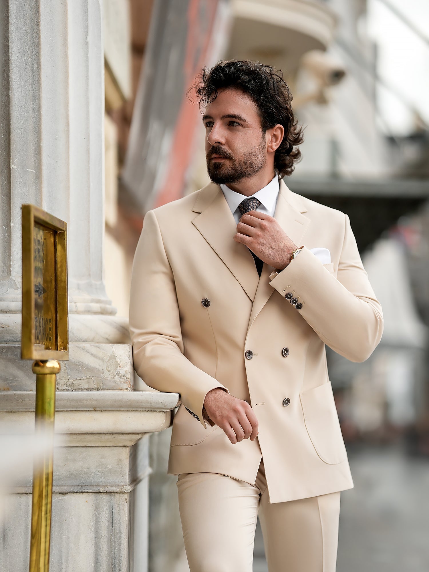 Beige Double Breasted Suit 2-Piece