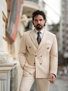 Beige Double Breasted Suit 2-Piece