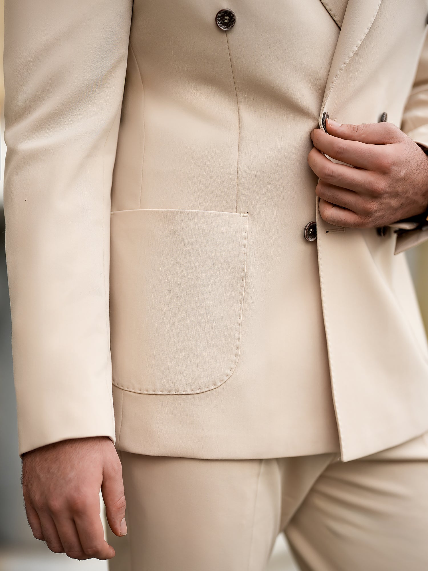 Beige Double Breasted Suit 2-Piece