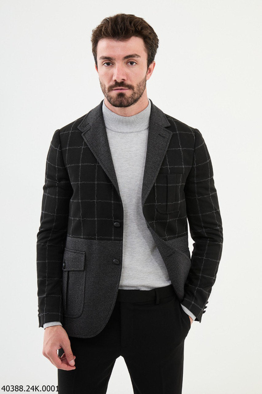 Bojoni Belmonte Slim Fit Black Plaid Blazer