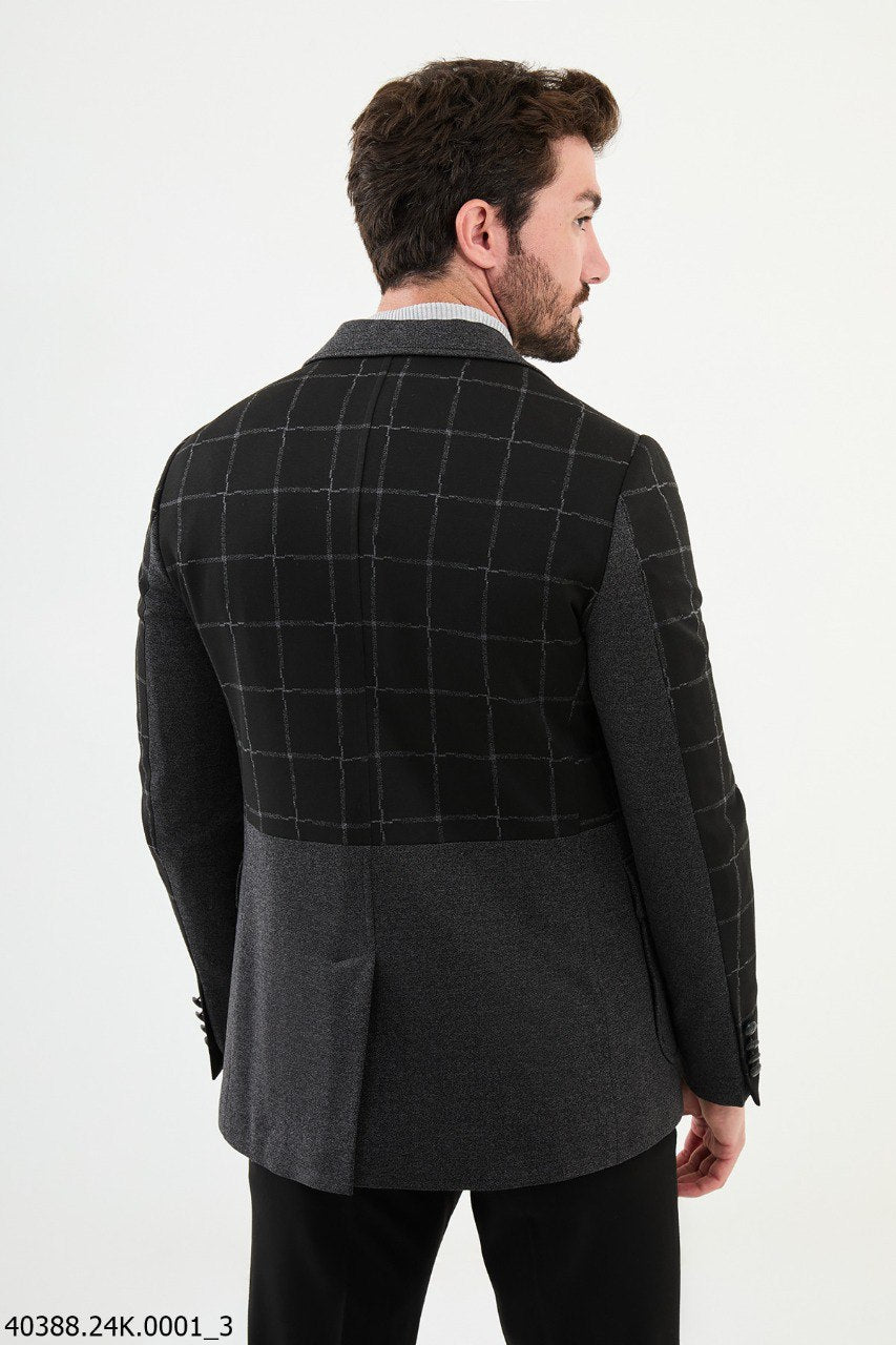 Bojoni Belmonte Slim Fit Black Plaid Blazer