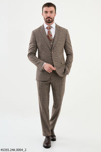 Belmonte Camel Plaid Patterned Slim Fit Suit