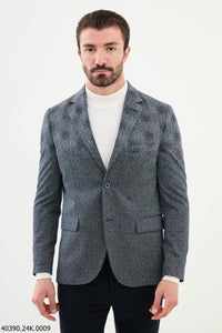 Belmonte Slim Fit  Blue Mixed Plaid Blazer